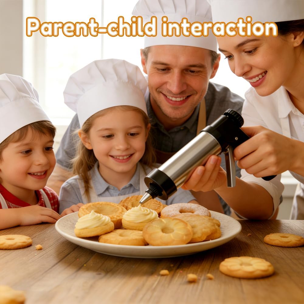 Stainless Steel Cookie Press with 13 Discs & 8 Nozzles