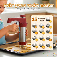 Stainless Steel Cookie Press with 13 Discs & 8 Nozzles