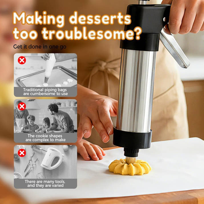 Stainless Steel Cookie Press with 13 Discs & 8 Nozzles