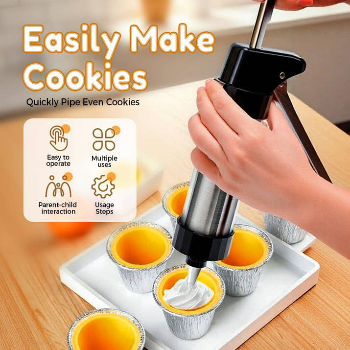 Stainless Steel Cookie Press with 13 Discs & 8 Nozzles