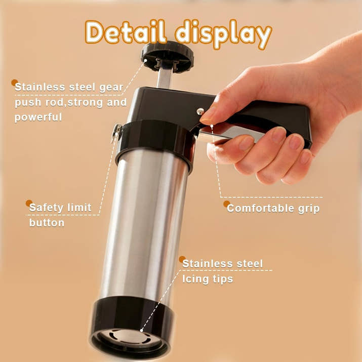 Stainless Steel Cookie Press with 13 Discs & 8 Nozzles