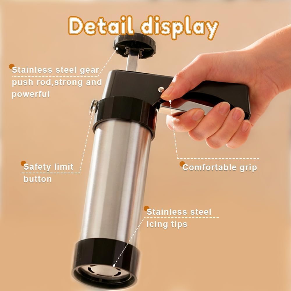 Stainless Steel Cookie Press with 13 Discs & 8 Nozzles