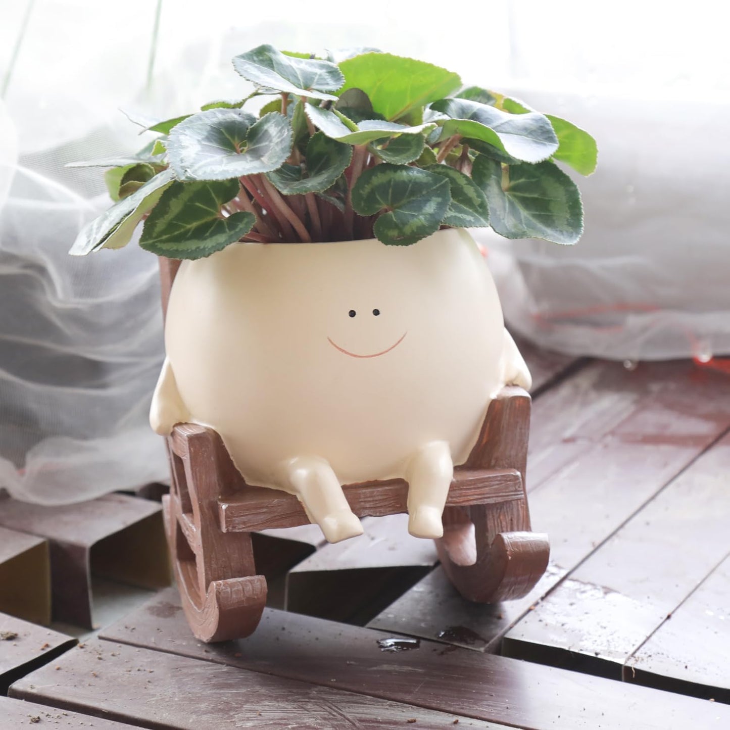Cute Smiley Face Rocking Chair Plant