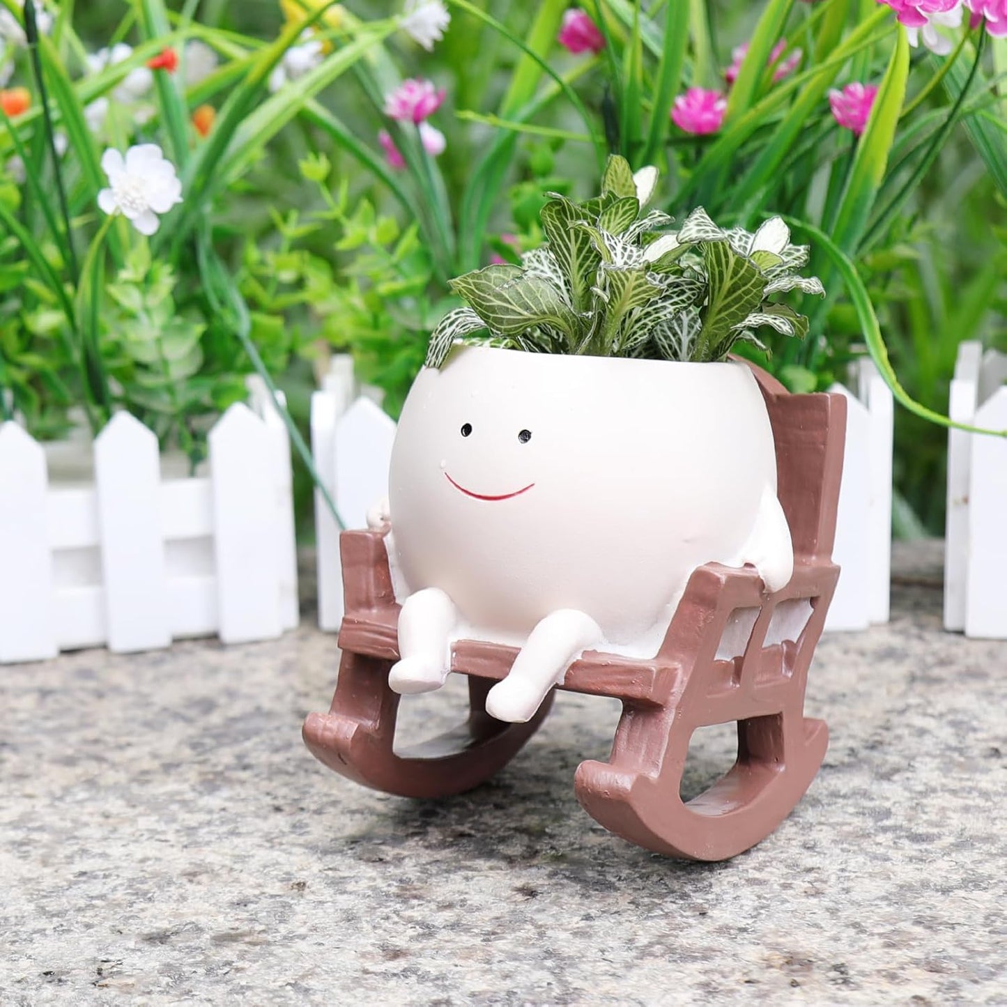 Cute Smiley Face Rocking Chair Plant