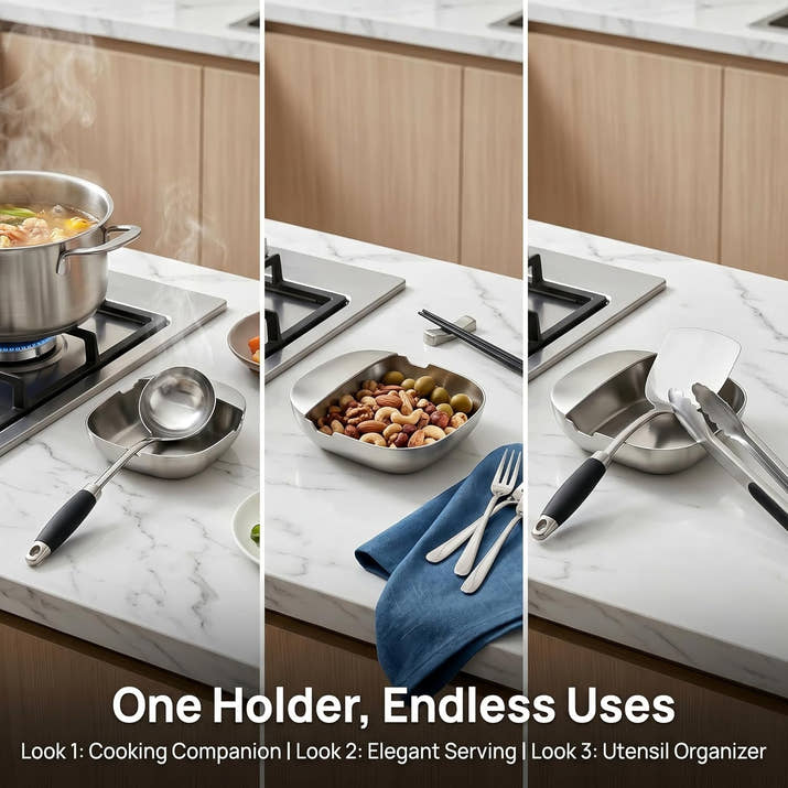PureBox 2-in-1 Premium Stainless Steel Spoon Rest & Utensil Holder™