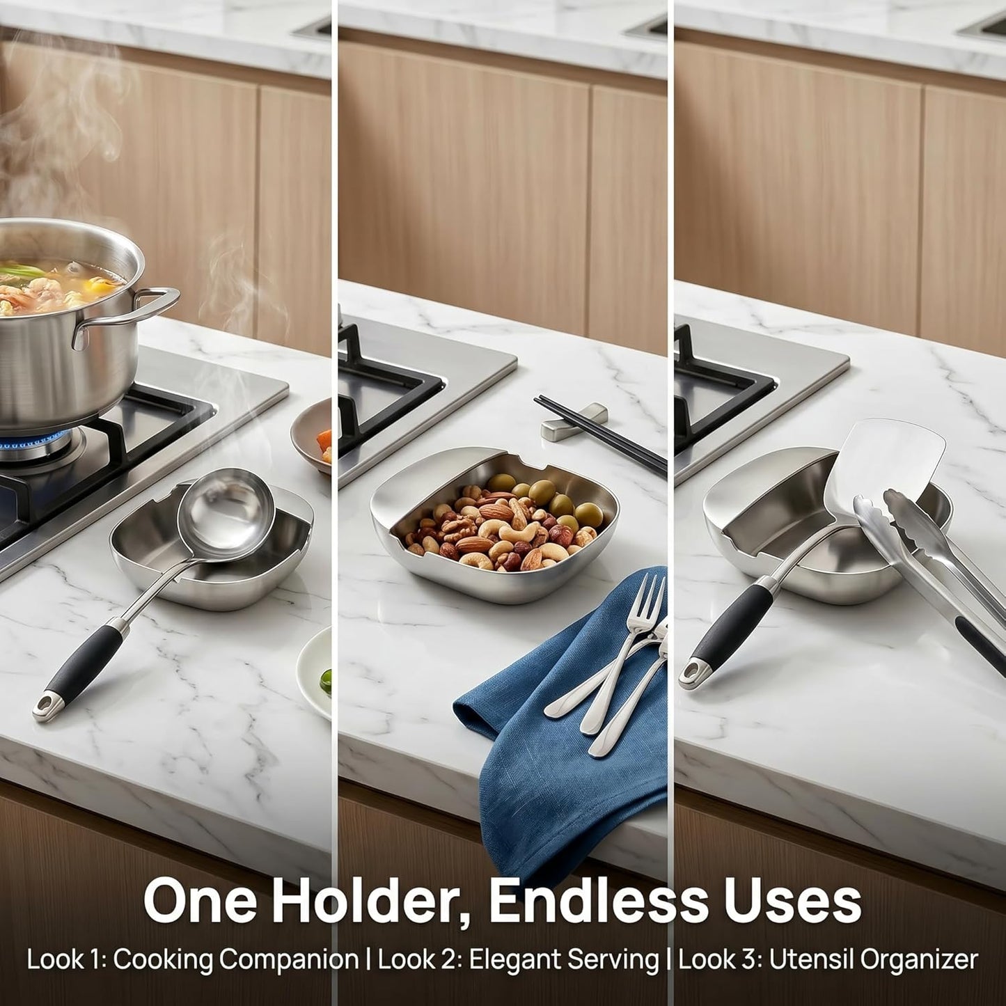 PureBox 2-in-1 Premium Stainless Steel Spoon Rest & Utensil Holder™