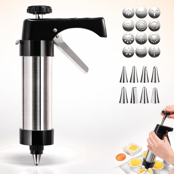 Stainless Steel Cookie Press with 13 Discs & 8 Nozzles