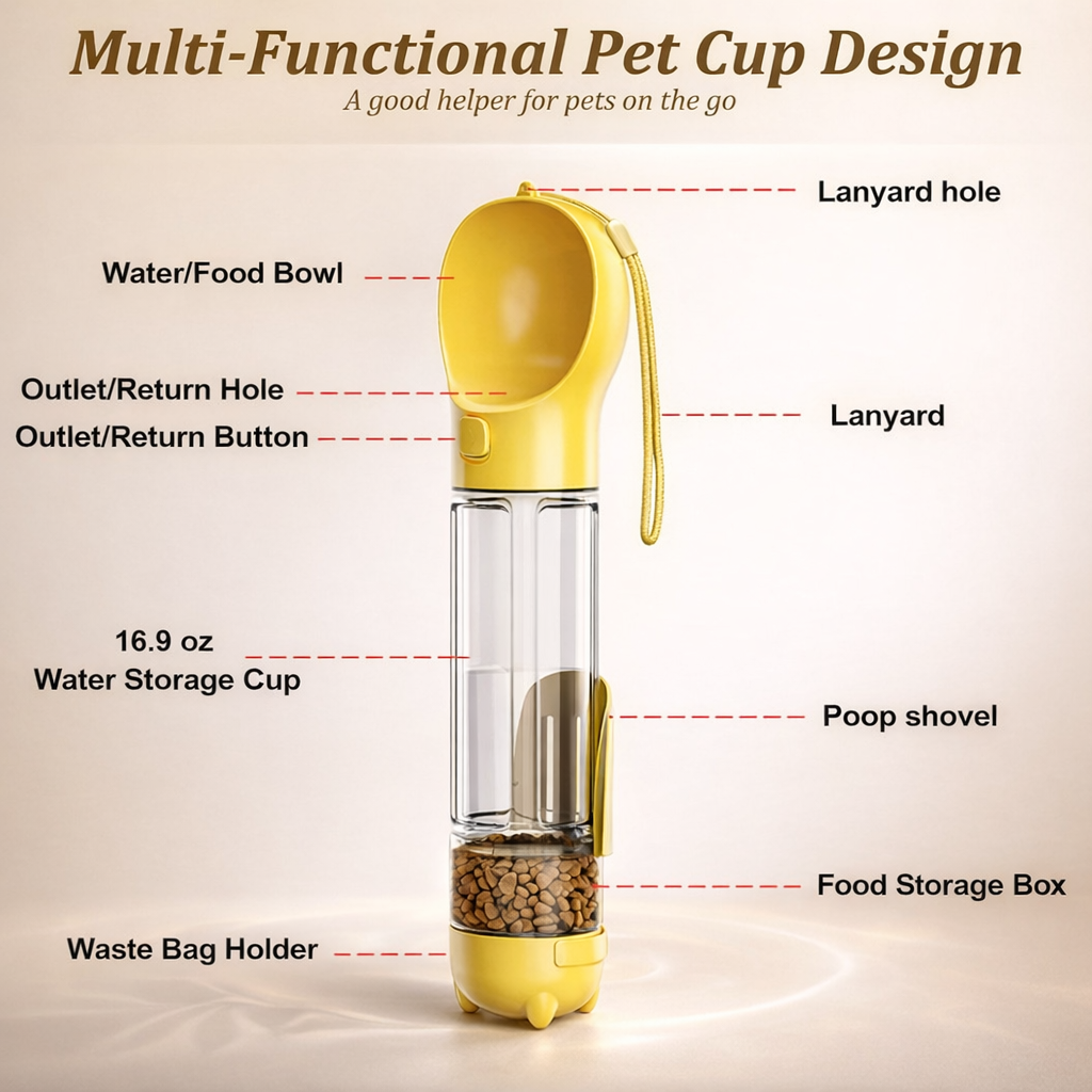 4-in-1 Portable Pet Water & Food Bottle